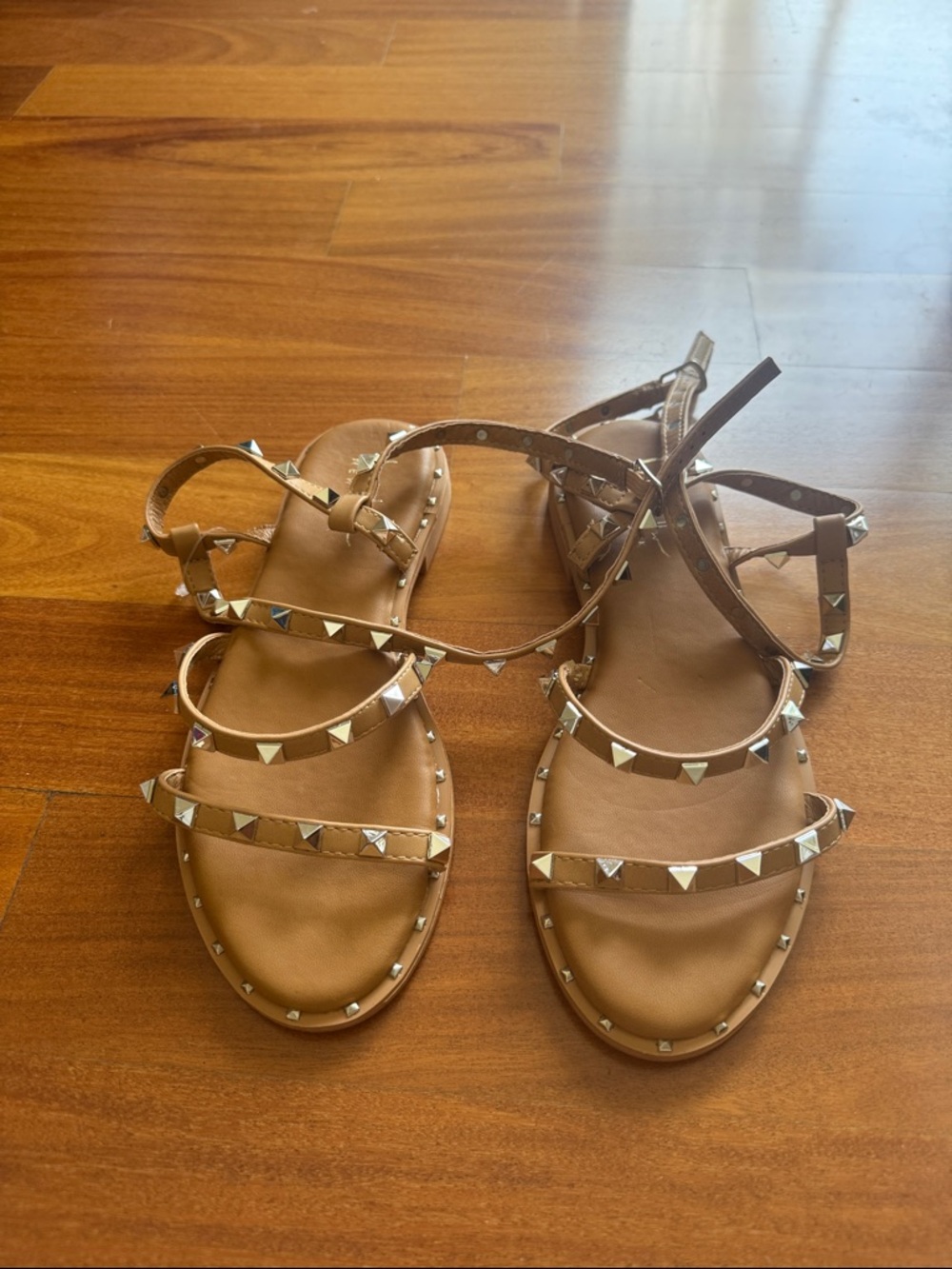 Nicole Miller Tan Studded Wrap-Around Leather Sandals